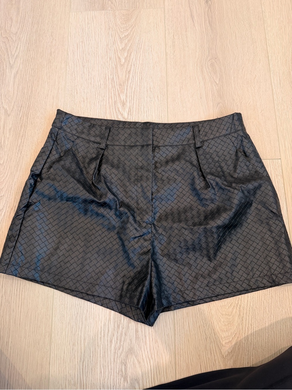 Black Faux Leather Textured High-Waist Women’s Shorts